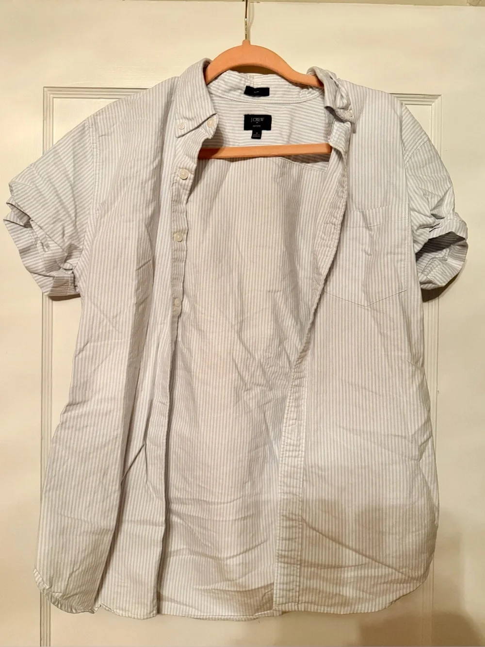 J.Crew Oxford Slim Men’s Button Up Short Sleeve Shirt - Blue/White Stripe (Sz M)